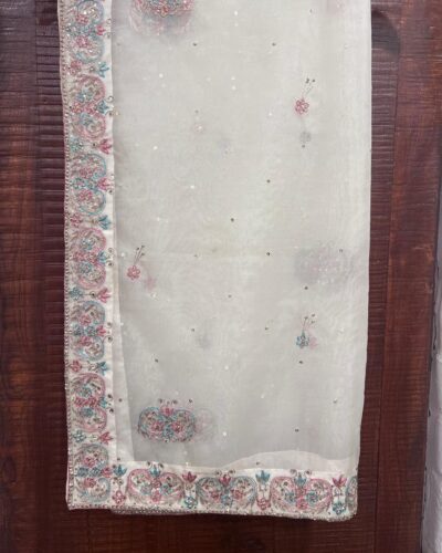 Organza Dupatta with hand work in white colour