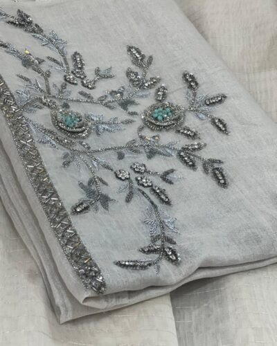 Chanderi Sillk Tissue Saree(Silver Colour)