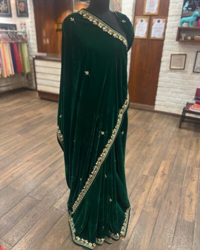 Valvet Saree  Green Colour