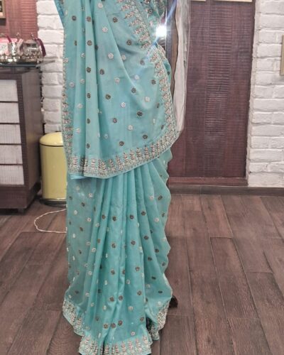 Silk saree with zardozi and paul work