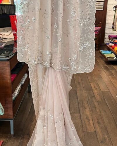 Organza saree with hand work for party wear