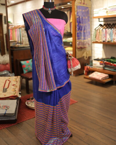 Organic tussar silk saree with blouse fabric
